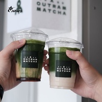 Gobelets en Plastique PET Transparent avec Couvercles, Personnalisables avec Logo, Jetables, 12oz 14oz 16oz 18oz 20oz 24oz, pour Matcha, Latte, Café Glacé à Emporter