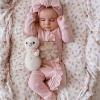 Barboteuse à gaufres de couleur unie, 1 pièce, marque privée, vêtements à manches longues pour enfants et filles, printemps-automne