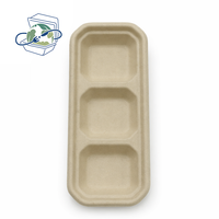 Barquette à condiments jetable biodégradable en bagasse de canne à sucre, 3 compartiments, pour sauces, écologique et compostable