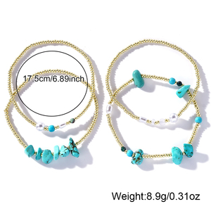 Vendita calda 4 pezzi Set di stringhe di detriti turchesi elasticizzati di perle finte braccialetti di perline Boho bracciale di perline per gioielli da donna - Product Image 5