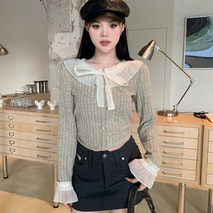 Nuovo Maglione Autunnale Lavorato a <span class=keywords><strong>Maglia</strong></span> <span class=keywords><strong>con</strong></span> Fiocco in <span class=keywords><strong>Pizzo</strong></span>, Pullover a Tinta Unita <span class=keywords><strong>con</strong></span> Colletto alla Peter Pan, Top Sottile da <span class=keywords><strong>Donna</strong></span> - Product Image 2