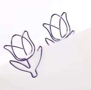 Clips de papel de tulipán metálico púrpura, clips de papel con forma de flor de metal para cuaderno