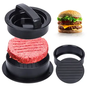 Bbq Gereedschap 3 In 1 Plastic Handleiding Gevuld Vlees Mal Dubbele Hamburger Druk Patty Maker Hamburger Pers