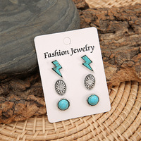 Tiga Turquoise Batu Petir Sapi Baut Stud Anting Barat Set untuk Wanita Hadiah