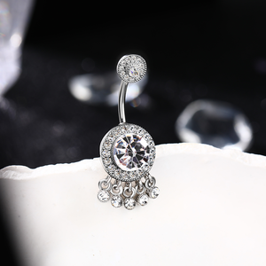 Joyería para el cuerpo Acero quirúrgico con rosca interna Gran doble nivel Pave CZ Anillo para el vientre con joyería pavimentada de diamantes pequeños - Product Image 5