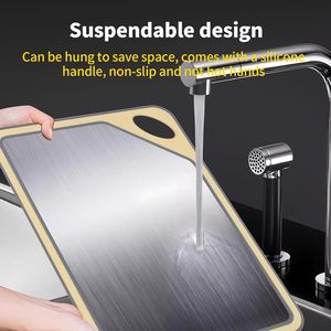 Nouveauté Planche à découper en acier inoxydable 304 double face avec <span class=keywords><strong>plateau</strong></span> <span class=keywords><strong>de</strong></span> service en paille <span class=keywords><strong>de</strong></span> blé PP pour la cuisine, la viande, les fruits et les légumes - Product Image 5