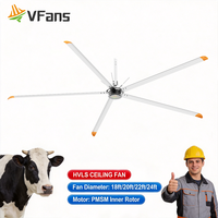Ventilateur industriel HVLS économique VFans pour hangar à vaches, ventilateur de plafond triphasé 380V de 7,3 m pour le refroidissement de l'air des fermes et des granges