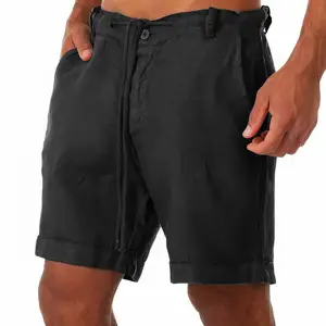 Benutzer definierte Logo Druckerei Direkt Sommer Leinen Baumwolle Shorts Männer Kordel zug Casual Plain Daily Short Pants Männlich