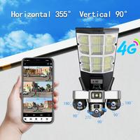Caméra solaire à 3 objectifs, caméra CCTV, lampadaire solaire, caméra solaire avec carte SIM 4G, vision nocturne avec détection de mouvement PIR, détection humaine