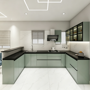 <span class=keywords><strong>Meuble</strong></span> <span class=keywords><strong>de</strong></span> cuisine haut <span class=keywords><strong>de</strong></span> gamme en forme <span class=keywords><strong>de</strong></span> L pour la <span class=keywords><strong>famille</strong></span> et quincaillerie à glissière fluide pour un fonctionnement silencieux - Product Image 2