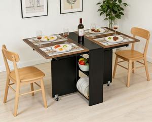 Mesa <span class=keywords><strong>de</strong></span> Cocina Plegable <span class=keywords><strong>de</strong></span> Madera con 6 Ruedas y Estante <span class=keywords><strong>de</strong></span> Almacenamiento <span class=keywords><strong>de</strong></span> 2 Niveles, Mesa <span class=keywords><strong>de</strong></span> <span class=keywords><strong>Comedor</strong></span> Plegable que Ahorra Espacio, Más Vendida - Product Image 1