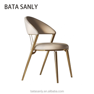 เก้าอี้รับประทานอาหารสแตนเลสสตีลขาสีทองหรูหราสไตล์โมเดิร์นหุ้มหนังสีเทาและสีทองสำหรับร้านอาหารของโรงแรม - Product Image 1