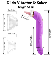 Vibrateur Féminin pour Stimulation Clitoridienne par Aspiration et Léchage, Vibrateur Langue et Dildo pour Femmes, Pompe à Vide Géante pour Stimulation Sexuelle