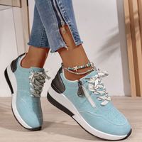 Baskets compensées à fermeture éclair latérale pour femme, rehaussantes, à lacets, style décontracté