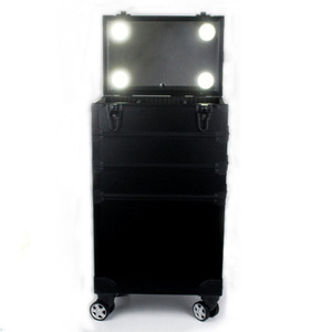 전문 <span class=keywords><strong>4</strong></span> 1 트롤리 롤링 알루미늄 살롱 조명이 메이크업 화장품 케이스 스테이션 LED 조명 <span class=keywords><strong>4</strong></span> 이동식 바퀴 - Product Image 3