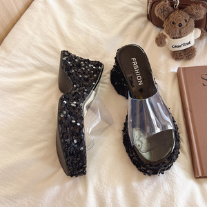 Nouvelles sandales à plateforme transparente polyvalentes à paillettes de style coréen pour l'été 2026, pour femmes de petite taille - Product Image 3