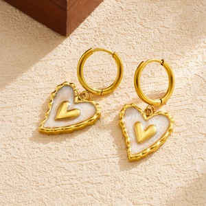 Heart-Shaped Hoop <b>Earrings</b> Gold Plated Zinc Alloy Stainless Steel <b>Post</b> Gift Jewelry E6295 - Product Image 2