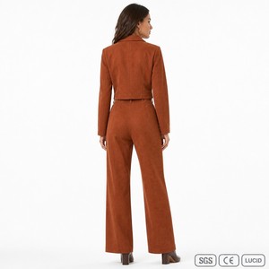 Ensemble <span class=keywords><strong>pantalon</strong></span> et veste croisée en faux daim 260 GSM à revers cranté, style bohème pour <span class=keywords><strong>femme</strong></span>, tailles XS-5XL, OEM - Product Image 3