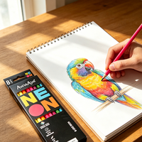 FLOWood Lot de 8 crayons de couleur en bois néon, pigment fluorescent vibrant de haute qualité pour le dessin des enfants, fournitures scolaires et artistiques