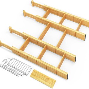 Bamboo Telescopic <b>Drawer</b> Divider Rectangular Expandable Space Saving Storage Organizer For <b>Drawers</b> Standing Type - Product Image 2