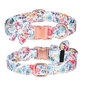 Envío rápido correa de perro hebilla de oro personalizada flor femenina perros <span class=keywords><strong>Collar</strong></span> algodón seguridad collares para mascotas - Product Image 3