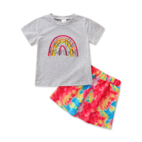 Ensemble de vêtements d'été pour bébé fille, t-shirt à manches courtes arc-en-ciel, tenue décontractée pour enfants