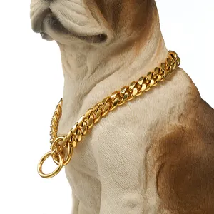 Hot Sales Titan Luxus Haustier Hunde kette Halsband Stahl Gold Pitbull Hunde kette Bully kubanische Kette für Hund
