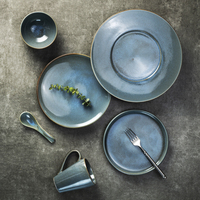 YAYU Plat d'entrée en céramique changeant de four à haute température pour restaurant traiteur plat principal chargeur d'assiettes en porcelaine bleue