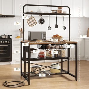 Mesa de Cocina Grande de 46 Pulgadas con Tomacorriente, Estante de Almacenamiento de 3 Niveles para Microondas, Estante para <span class=keywords><strong>Horno</strong></span>, Construcción Metálica, 5 Ganchos, Acabado Antiguo - Product Image 4