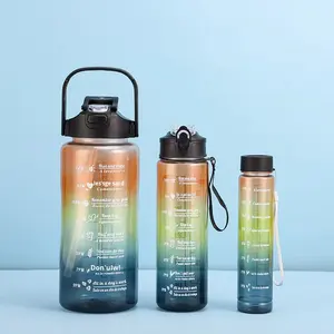 Ensemble de bouteilles d'eau graduées de couleur dégradée de trois pièces nouveau pour <span class=keywords><strong>Amazon</strong></span> Sports tasse de paille de grande capacité à boire directement - Product Image 4