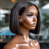 Wig Rambut Asli Bob Pendek Lurus Murah dengan Poni, Wig Bob Pendek Transparan HD Lace, Wig Bob Pendek Rambut Mink Brasil untuk Wanita Kulit Hitam
