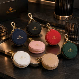 Custom Mini PU Leather Velvet Lining Jewelry Keychain Pouch Zipper Closure EQ Brand Small Travel Jewelry <b>Storage</b> Case <b>Rings</b> - Product Image 1