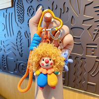 Porte-clés Poupée Clown de Cirque à Cheveux Bouclés Style Dessin Animé, Breloque de Sac Amusante Kawaii, Porte-clés Chien Ballon 3D Tendance avec Perruque Moelleuse