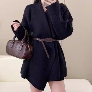 Cardigan élégant taille cintrée pour femme 2026 - Nouvelle collection automne/hiver, pull en maille mi-longueur couleur unie - Product Image 4