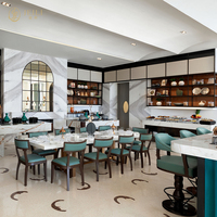 JEILI Ensemble de mobilier de restaurant commercial de luxe au design moderne pour l'extérieur, table en teck et chaise en corde, solution de projet