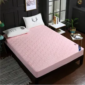 Funda de cama acolchada impermeable de color sólido, cubierta de cama húmeda para bebé, protector de colchón grueso, de lino para hotel