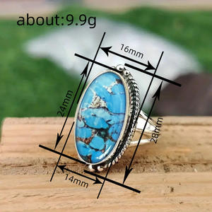 Anello T1020 in Turchese, Argento 925, Taglio Ovale, Montatura a Castone, Anelli Unisex con Gemme per Uso Quotidiano - Product Image 4