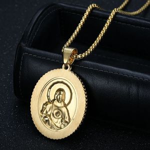 Yunnique – collier avec pendentif Jésus en acier inoxydable plaqué or, avec serti pavé de zircon, pour hommes et femmes, bijoux cadeau - Product Image 4