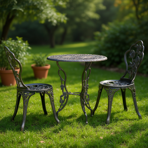 Conjunto de Bistro de 3 Piezas de Aluminio Fundido, Muebles de Jardín para Exteriores, Mesa Redonda de Estilo Tradicional con Dos Sillas para Patio - Product Image 2