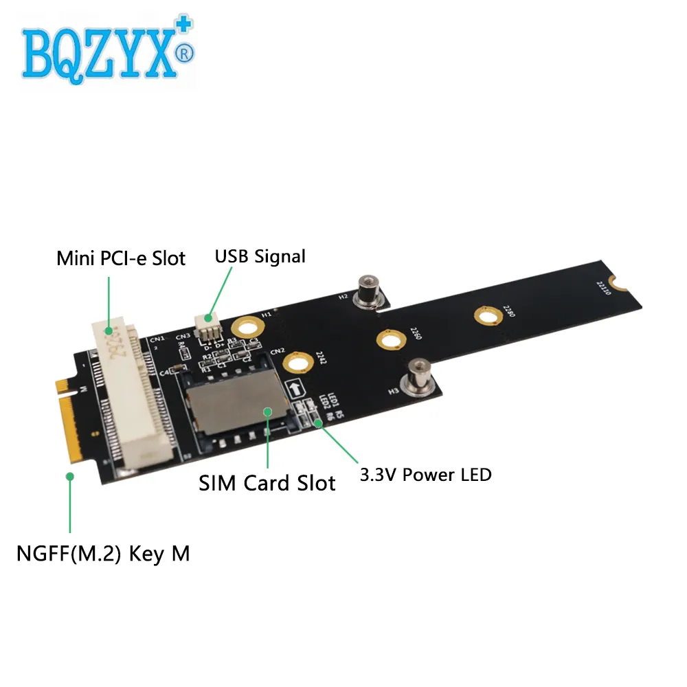 Mini PCI-E à M.2(NGFF) clé M Adaptateur Avec Emplacement Pour carte SIM pour WiFi/WWAN/Module LTE