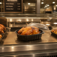 Boîte à poulet rôti jetable de qualité alimentaire en plastique PP avec couvercle transparent, compartimentée, pour plats à emporter, compatible micro-ondes, personnalisable OEM pour restaurants