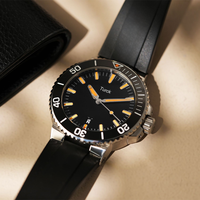Montre-bracelet automatique mécanique pour homme Turck, boîtier en acier inoxydable, verre saphir, bracelet en caoutchouc, aiguilles, résistante à l'eau