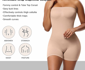 女性用薄手ボディスーツワンピースおなかコントロールバットリフターストラップレスシームレスな中太ももジャンプスーツトップス - Product Image 6