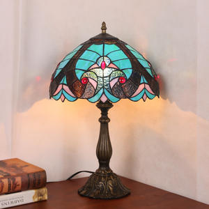 European <b>Retro</b> Style 12-Inch Table Lamp Eye-Protecting Stained Glass 5W Power for Bedroom Study Hotel Dining Room <b>Decoration</b> - Product Image 3