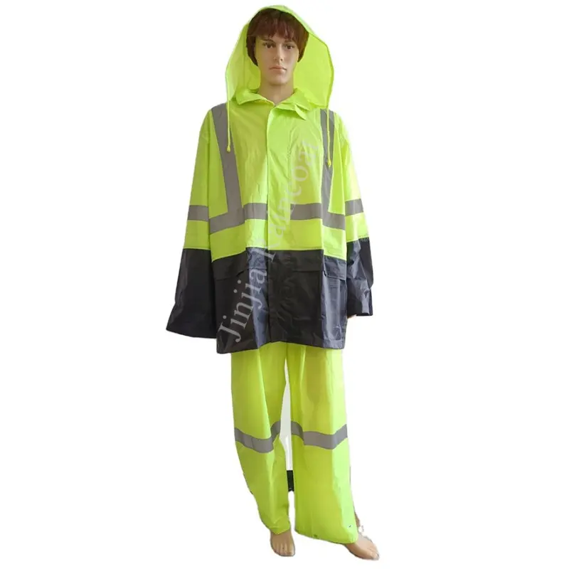 custom reflective safety rain jacket waterproof lightweight polyester nylon rain jackets and pants hi vis rain suit