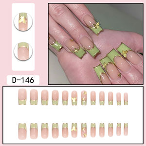 24 Uds alta calidad ABS mariposa dorada decorada <span class=keywords><strong>Uñas</strong></span> acrílicas fábrica al por mayor <span class=keywords><strong>uñas</strong></span> postizas cuadradas para aplicación en los dedos - Product Image 4