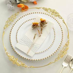7.5 Inch Plastic Dessert <b>Plates</b> with Gold Beads Heavy Duty White Clear Salad Appetizer <b>Plate</b> Wholesale for Wedding Banquets - Product Image 2