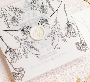 Elegante botanische Monogramm klare Acryl Hochzeits einladung karte mit minimalist ischen Pergament Wrap RSVP Karte moderne Ehe lädt ein - Product Image 2
