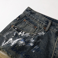 Shorts en jean déchirés amples pour hommes, style streetwear, motif graffiti, en denim délavé, fabrication OEM personnalisée, Jorts d'été