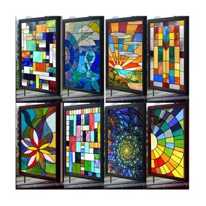 Custom Size Window Film Stained Glas Stickers Statische Cling Frosted Privacy 3D Print Rainbow Mozaïek Voor Raam Deur Home Decor